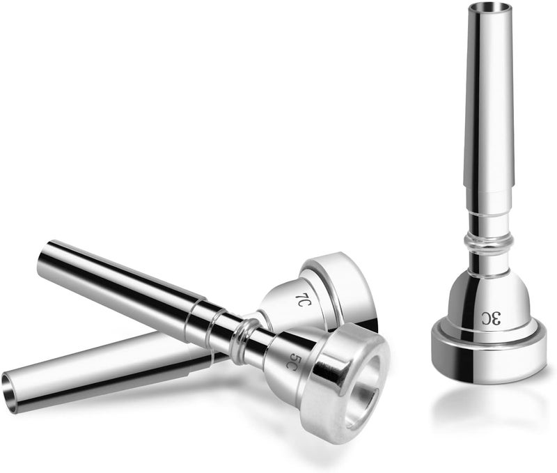 Cheerock 3Pack Trumpet Mouthpiece 3C 5C 7C Trumpet Accessories, Trumpet Mouthpiece Set with Brass Suitable for Beginners and Professional Players （Silver） - Image 2